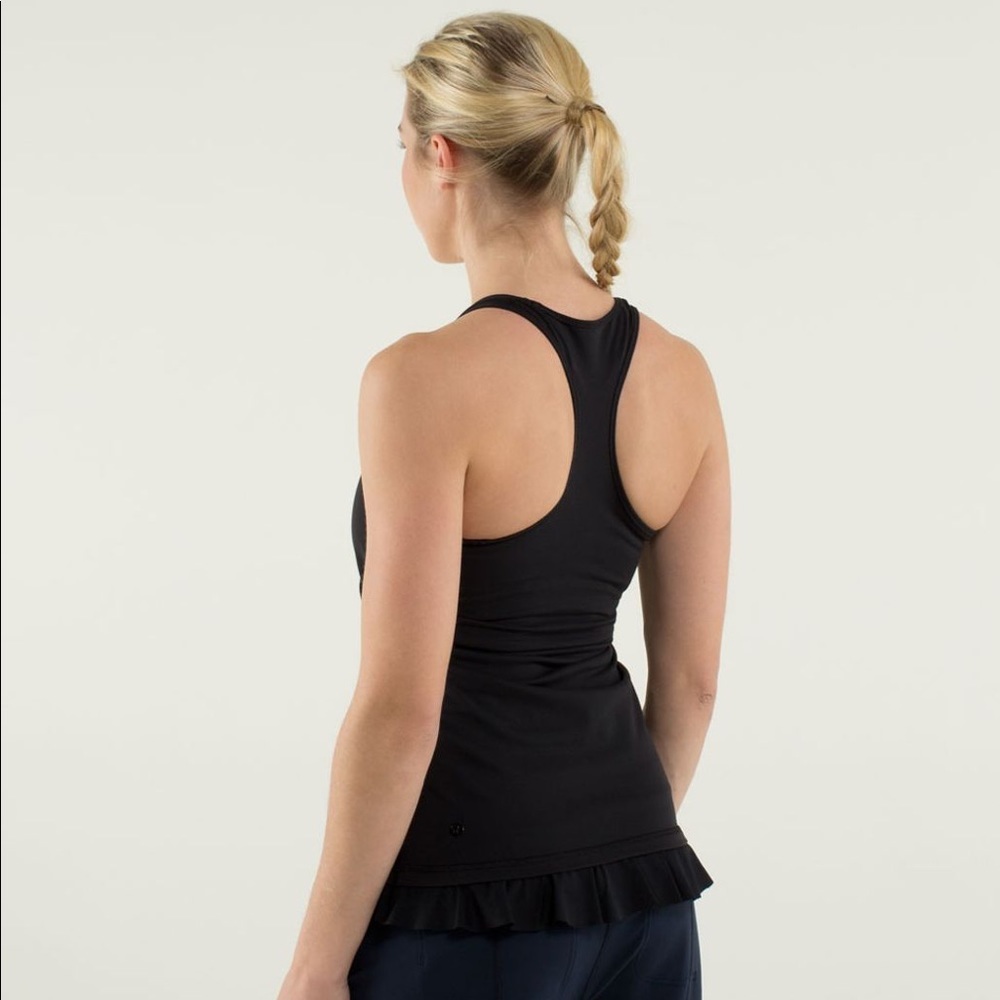 💕HP💕Lululemon LIMITED EDITION cool racerback black ruffled hem tank - Picture 4 of 12